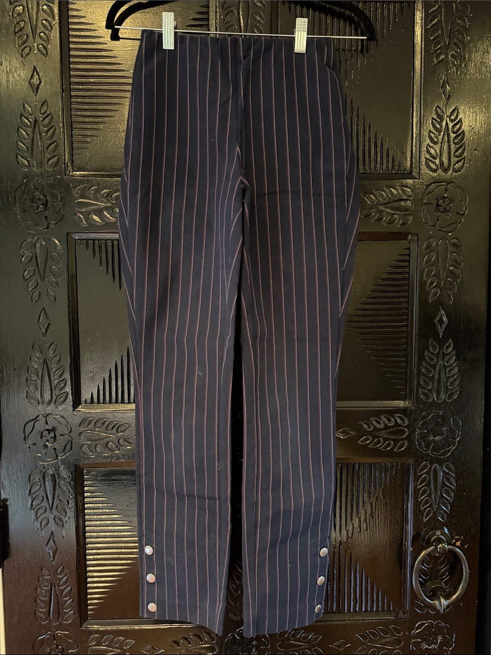 rag & bone Navy Pinstripe Trousers with Pink Stripes